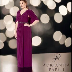 Adrianna Papell Purple Draped Jersey Dress w/ Caplet Dize 4